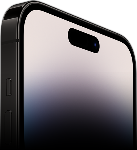 Vista lateral de un iPhone 14 Pro que muestra el frente de Ceramic Shield.