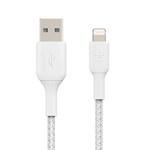 Cable Belkin USB-A a Lightning, Trenzado, 1mts, Blanco