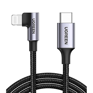 Cable Ugreen 60765 , USB-C a Lightning En Angulo, 2mts, Negro