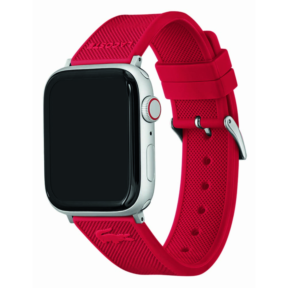 Correa Lacoste para Apple Strap (42-44-45 mm) de silicón color rojo de alta resistencia, mariposa de fácil ajuste de acero inoxidable, elegante-ligero y comoda, si deseas un outfit a la moda este es el Apple Straps que buscas. No incluye Apple watches