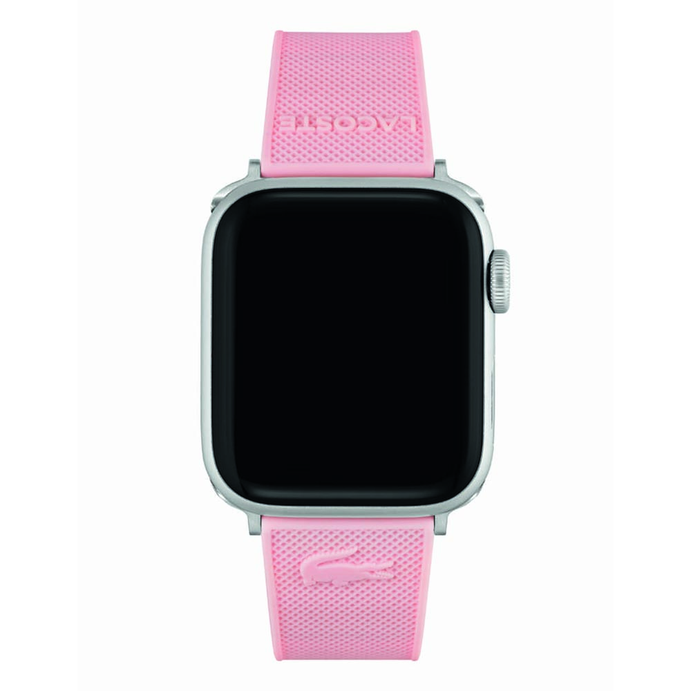 Correa Lacoste para Apple Strap (38-40-41 mm) de silicón color rosa de alta resistencia, mariposa de fácil ajuste de acero inoxidable, elegante-ligero y comoda, si deseas un outfit a la moda este es el Apple Straps que buscas. No incluye Apple watch