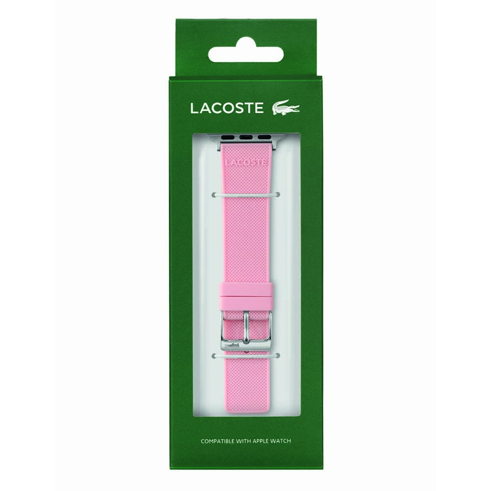 Correa Lacoste para Apple Strap (38-40-41 mm) de silicón color rosa de alta resistencia, mariposa de fácil ajuste de acero inoxidable, elegante-ligero y comoda, si deseas un outfit a la moda este es el Apple Straps que buscas. No incluye Apple watch