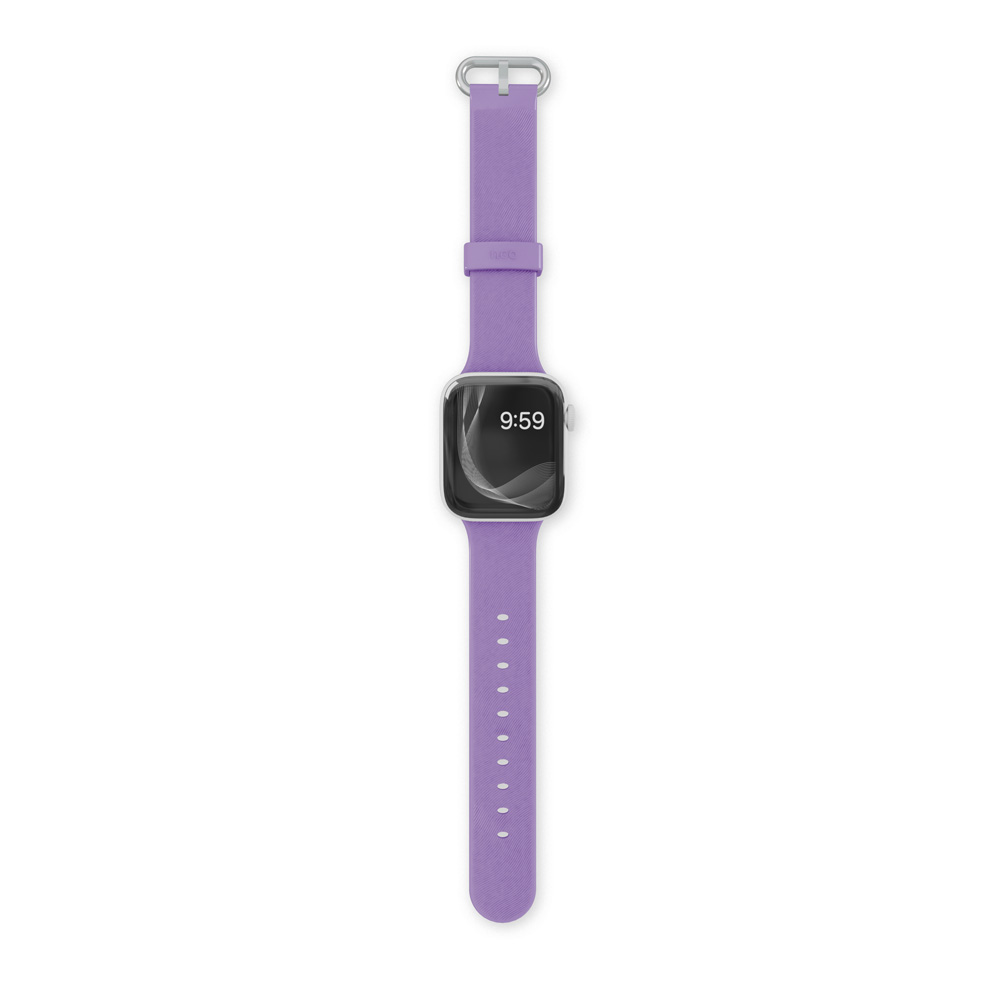 Correa para Apple Watch 38 / 40 mm color morado, material compuesto por fluorocarbono con terminaciones metálicas.